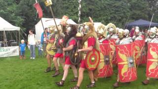 Roman Reenactment at the Amphitheatre in Caerleon Marching In [upl. by Aerdnaxela]